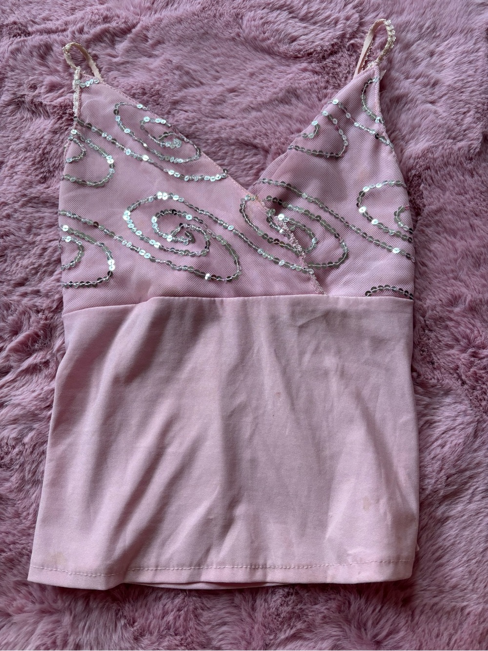 Y2k sequin swirl mesh cami top